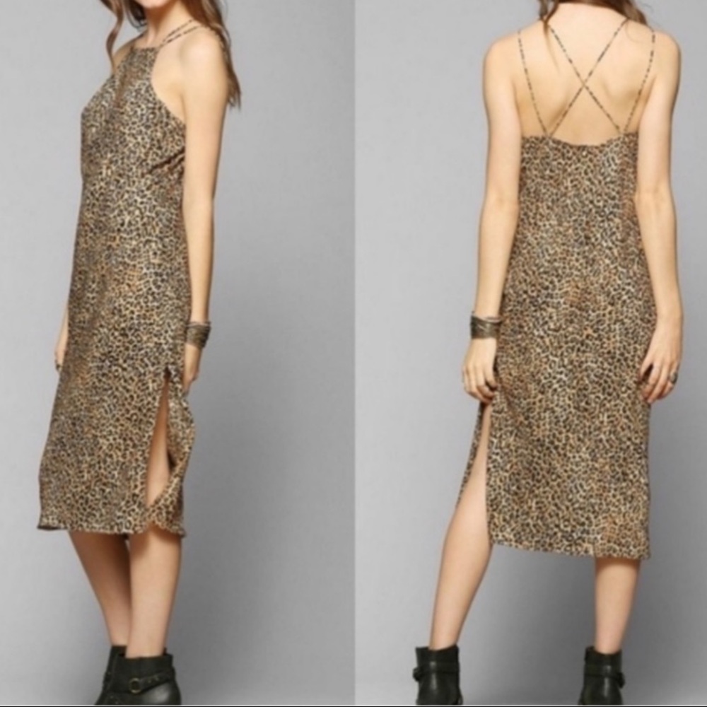 Urban Outfitters Silence + Noise Leopard Print Strappy Midi Slip Dress